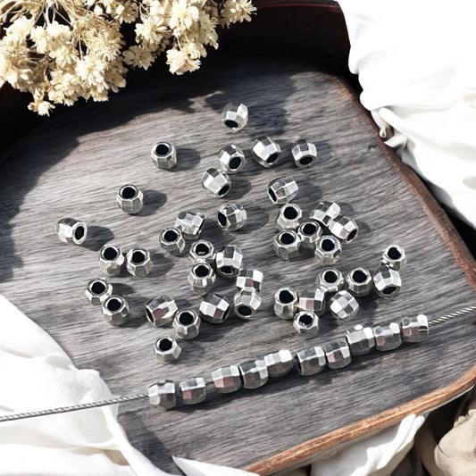 2.5mm TINY Faceted Beads, Antiqued Silver Plated Zamak, Silver Faceted Beads (PF/792-25-77) * Qty. 50