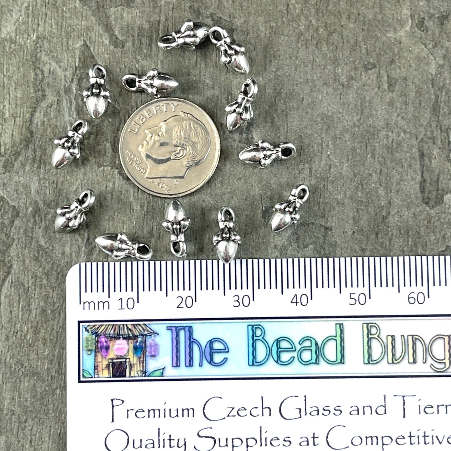 TierraCast Acorn Charm, 10x5mm Antiqued Silver Charm, Nature Theme, New Blossom Collection (PF/1047-77) * Qty. 10