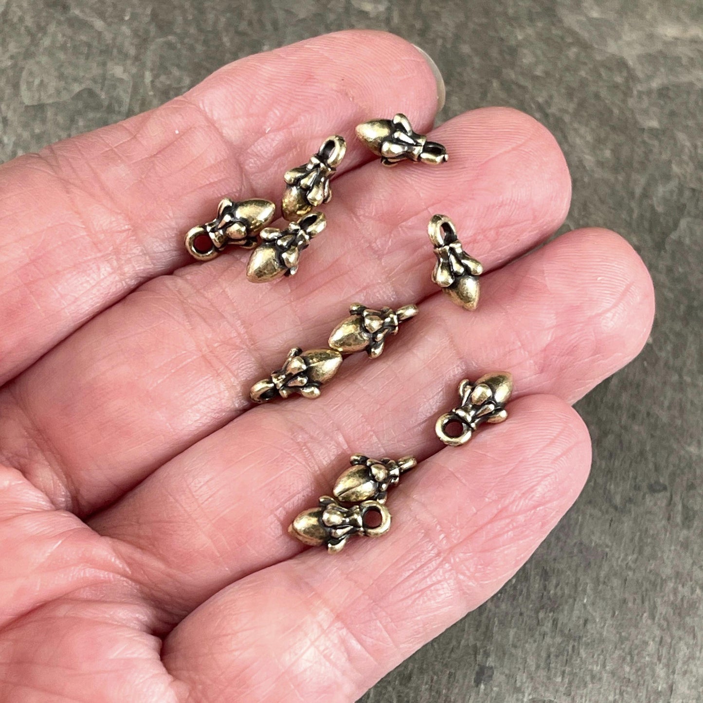 TierraCast Acorn Charm, 10x5mm Antiqued Brass Plated, Nature Theme Charm (PF/1047-57) * Qty. 10