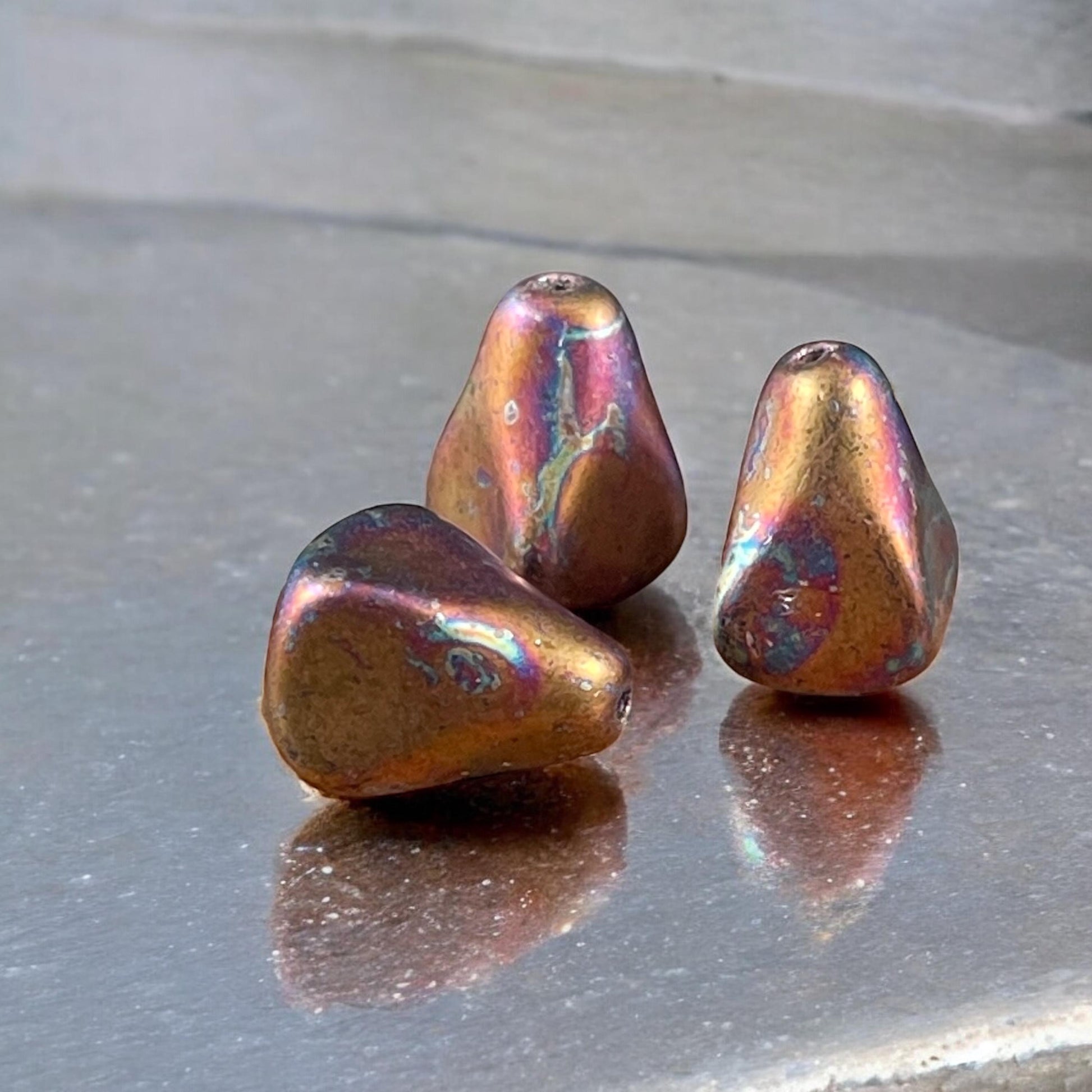 Czech Glass Beads - Raku Bronze Old Style Teardrop, Elegant Teardrop Bead (Drop/Raku) * Qty. 8
