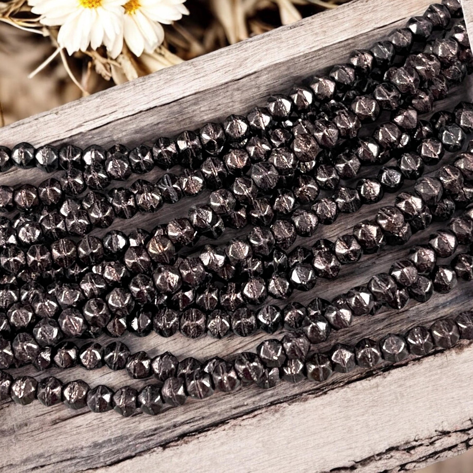 Czech Glass Beads - 3mm English Cut Brown Glass Beads Dark Brown Metallic Matte Dark Bronze Faceted Cube Beads (EC/SM-M14415) - Qty. 50