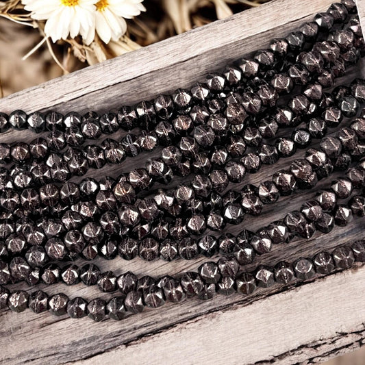 Czech Glass Beads - 3mm English Cut Brown Glass Beads Dark Brown Metallic Matte Dark Bronze Faceted Cube Beads (EC/SM-M14415) - Qty. 50