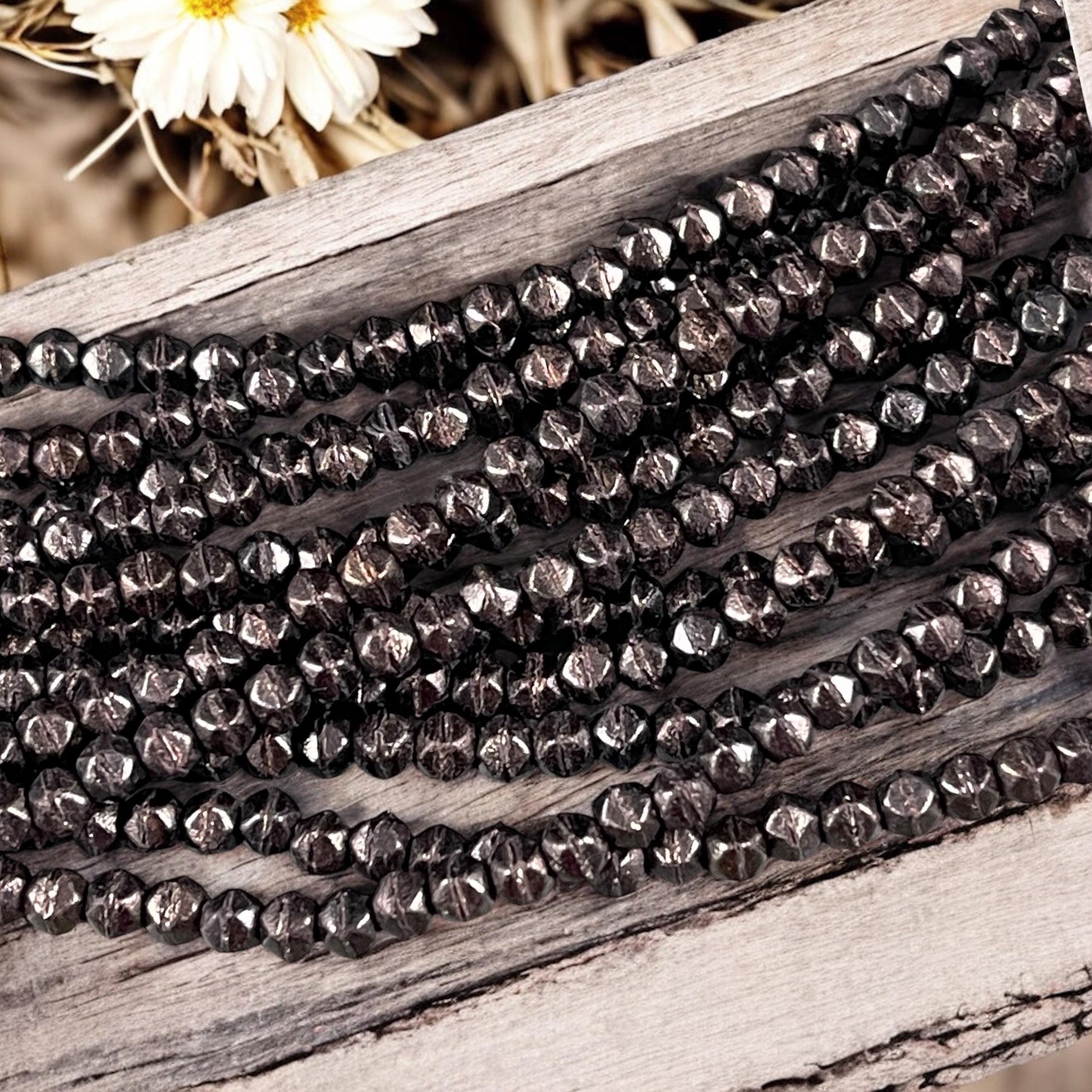 Czech Glass Beads - 3mm English Cut Brown Glass Beads Dark Brown Metallic Matte Dark Bronze Faceted Cube Beads (EC/SM-M14415) * Qty. 50