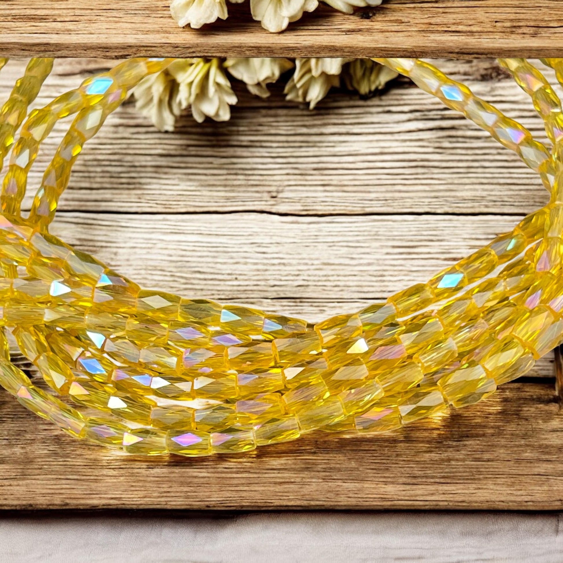 5mm Faceted Tube Beads, Transparent Sunflower Yellow Faceted Glass Beads (FGT-Yellow) * 18" Strand