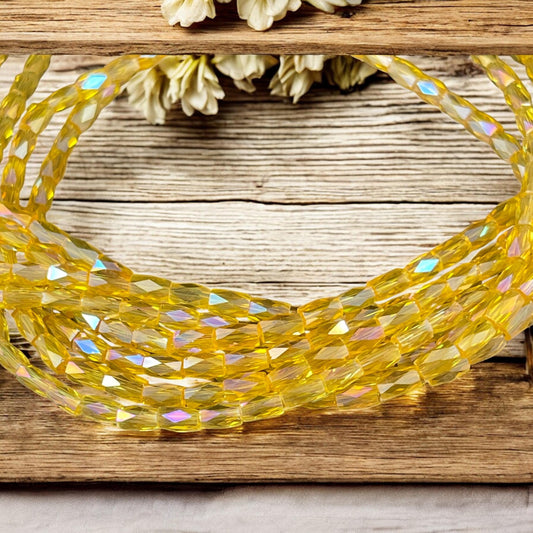 5mm Faceted Tube Beads, Transparent Sunflower Yellow Faceted Glass Beads (FGT-Yellow) * 18" Strand