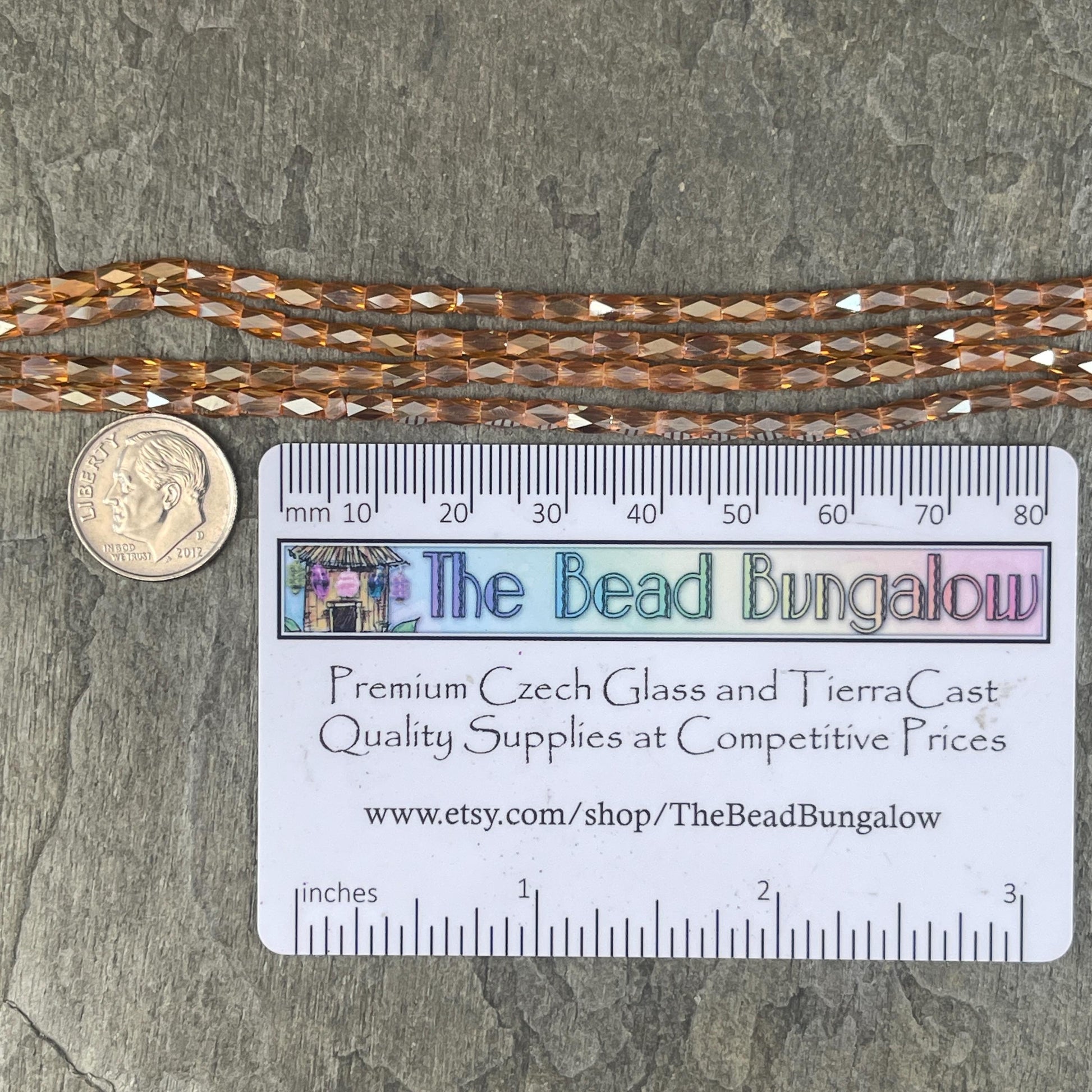5mm Faceted Tube Beads, Transparent Honey Gold with AB Finish, Faceted Glass Beads (FGT-HoneyAB) * 18" Strand