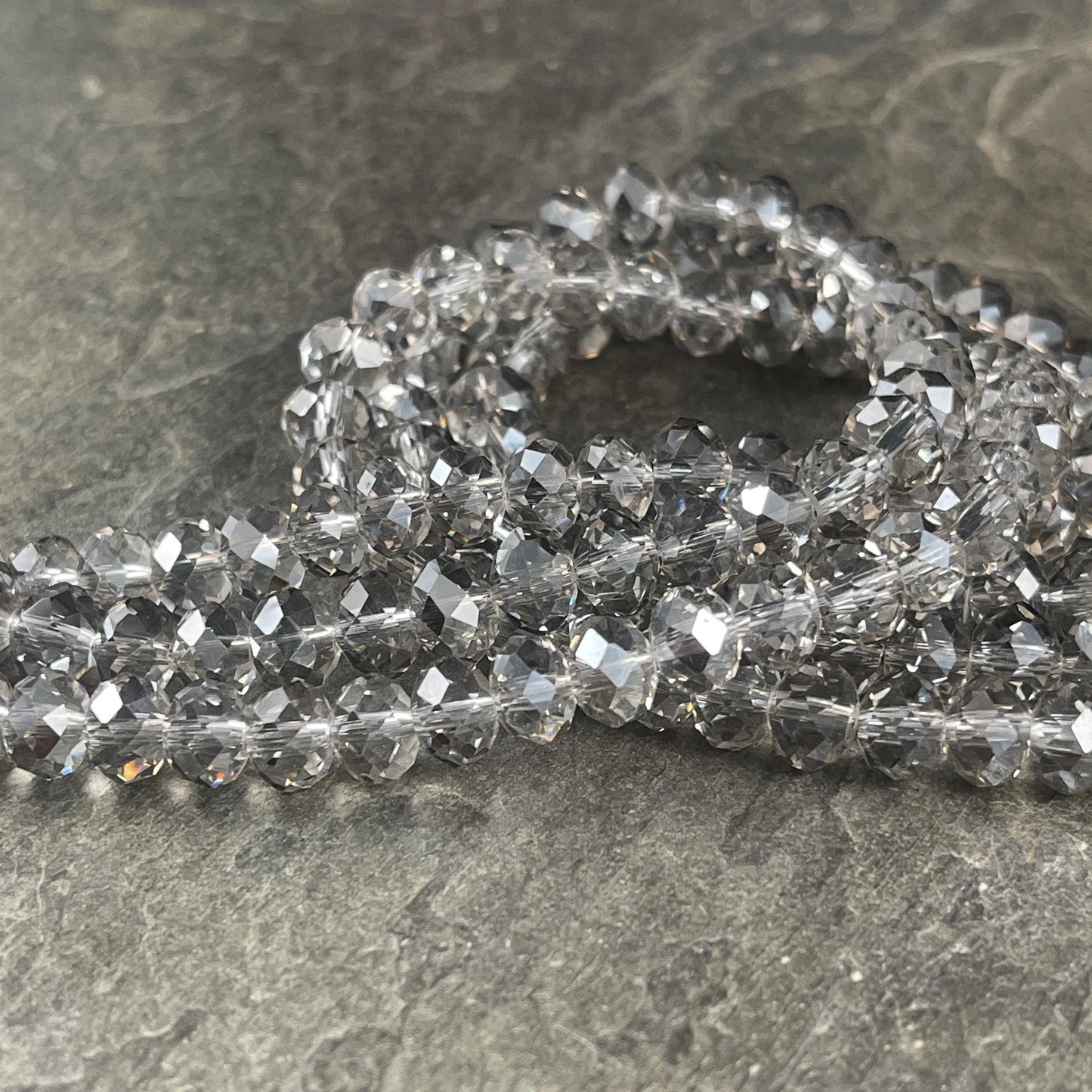 Black Diamond 8x6mm Rondelle, Transparent Gray Faceted Glass Beads (BlackDiamond-8) * 36 Beads