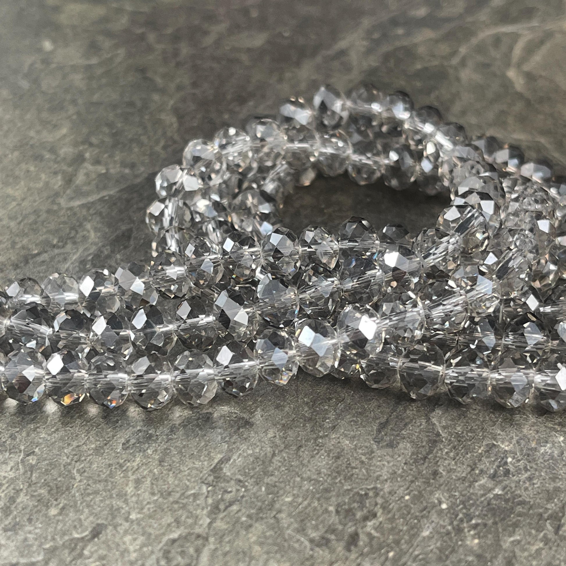 Black Diamond 8x6mm Rondelle, Transparent Gray Faceted Glass Beads (BlackDiamond-8) * 36 Beads