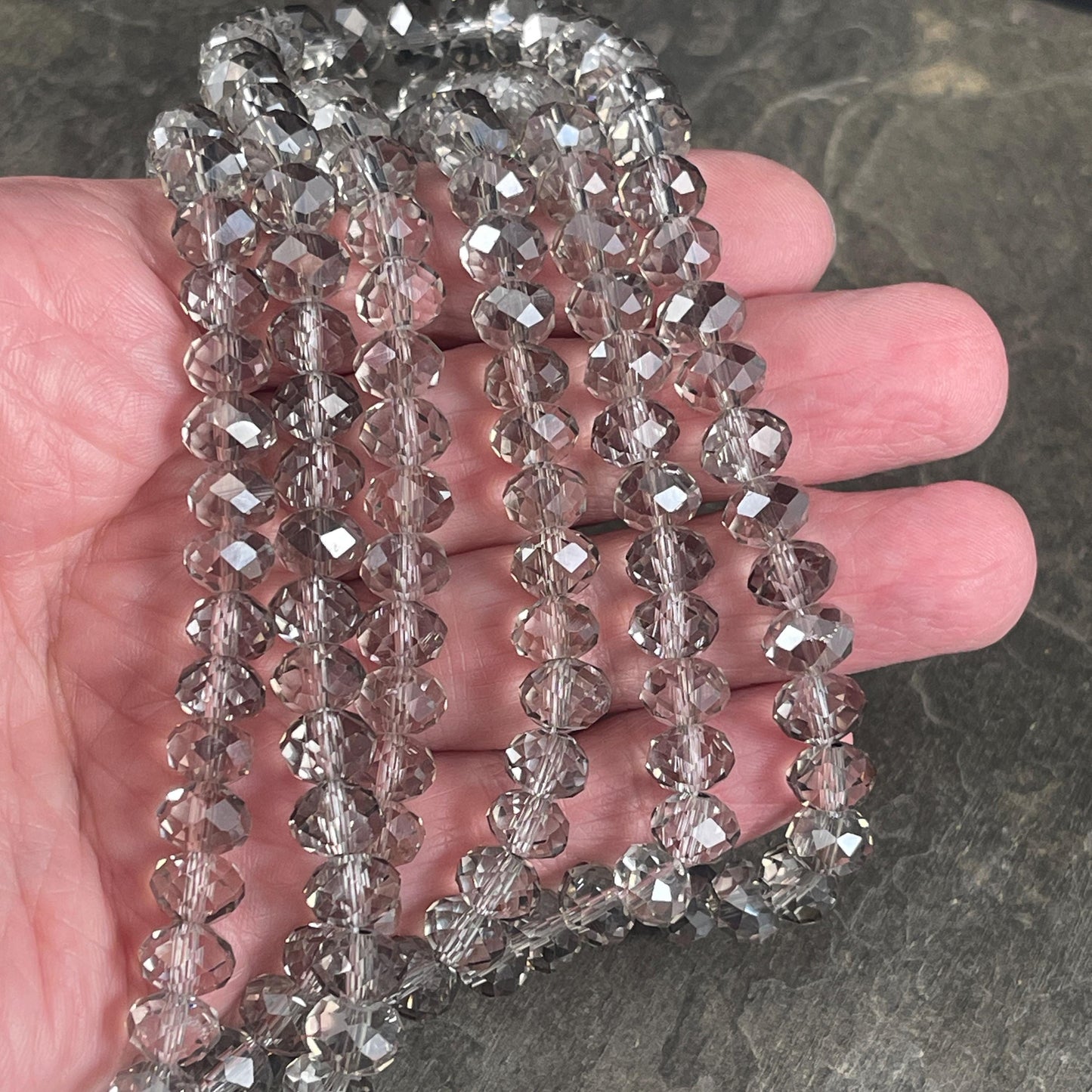 Black Diamond 8x6mm Rondelle, Transparent Gray Faceted Glass Beads (BlackDiamond-8) * 36 Beads