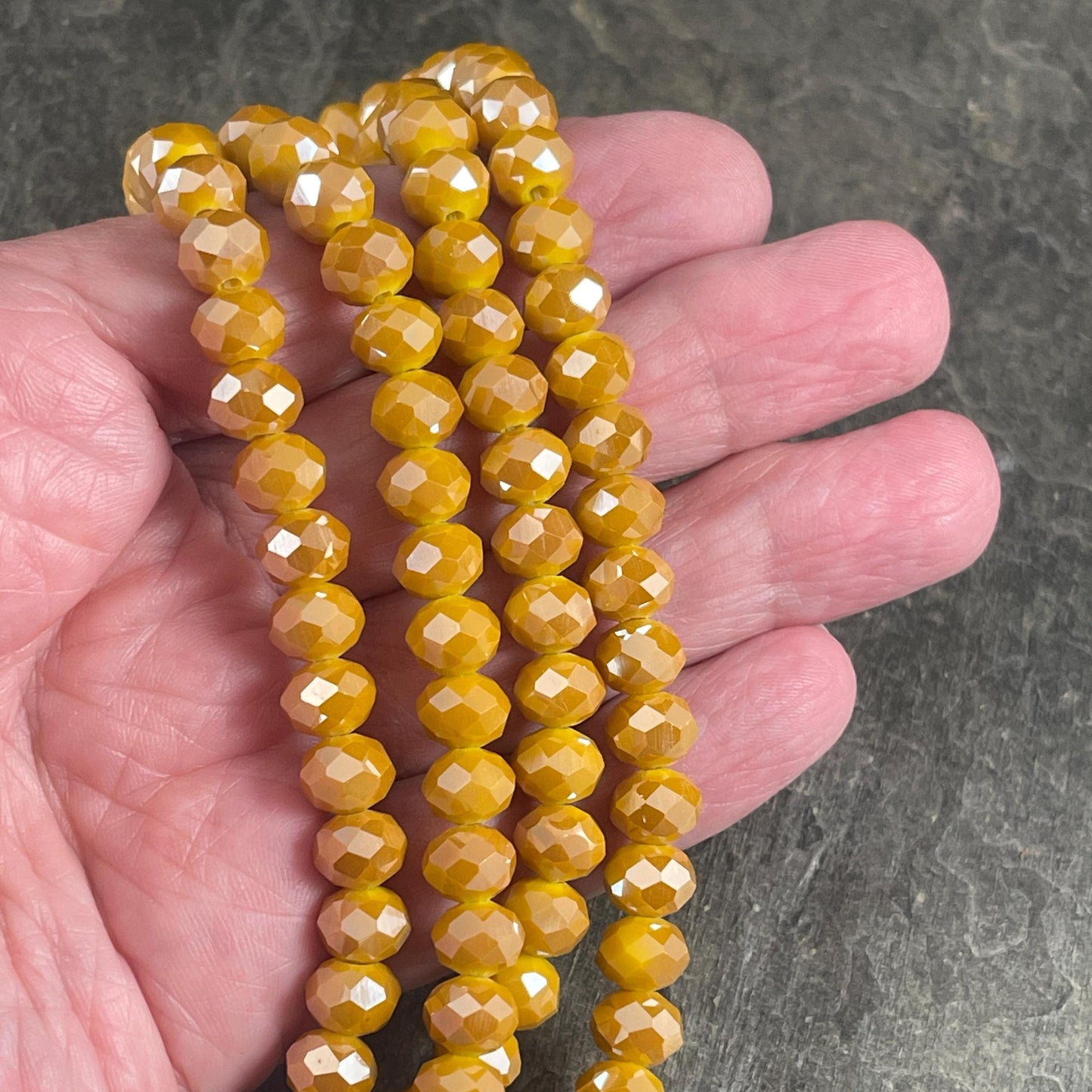 Dark Yellow Beads, 8x6mm Rondelle, Dark Yellow with AB Finish, Faceted Glass Beads (Marigold Yellow) * 36 Beads