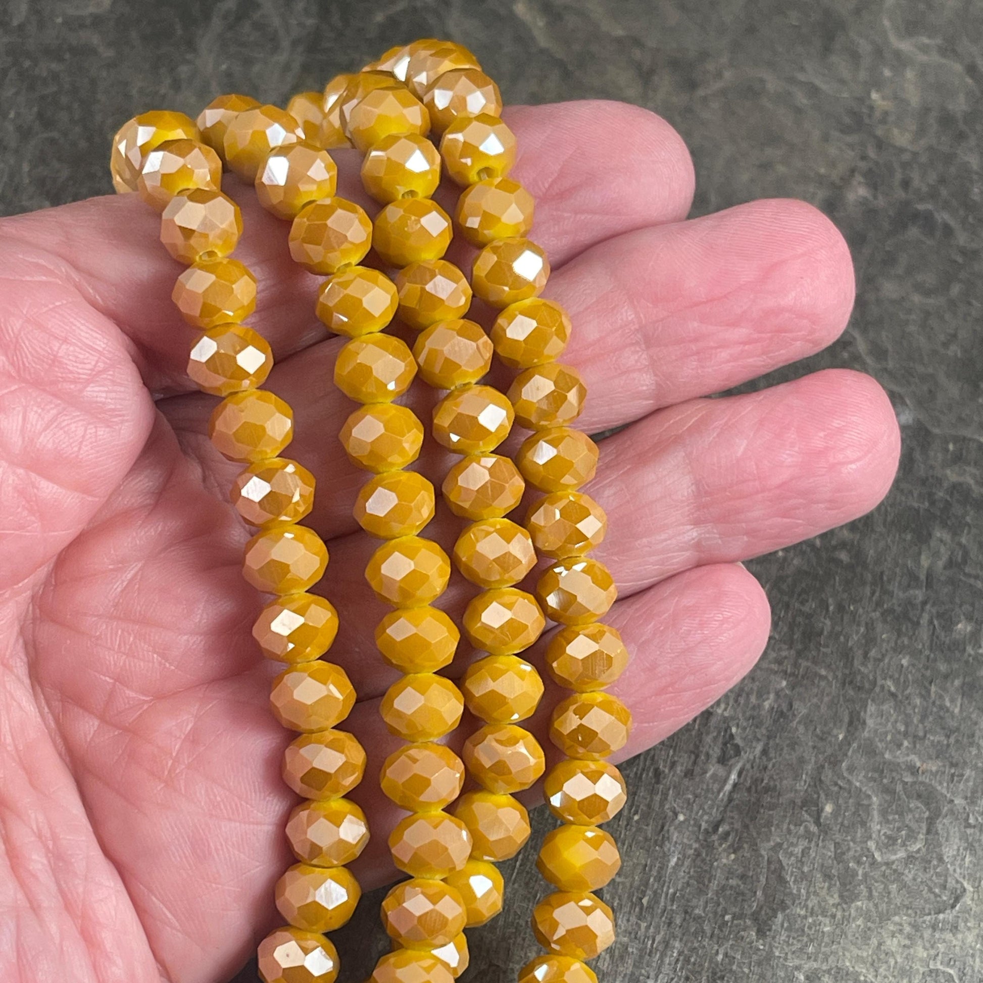 Dark Yellow Beads, 8x6mm Rondelle, Dark Yellow with AB Finish, Faceted Glass Beads (Marigold Yellow) * 36 Beads