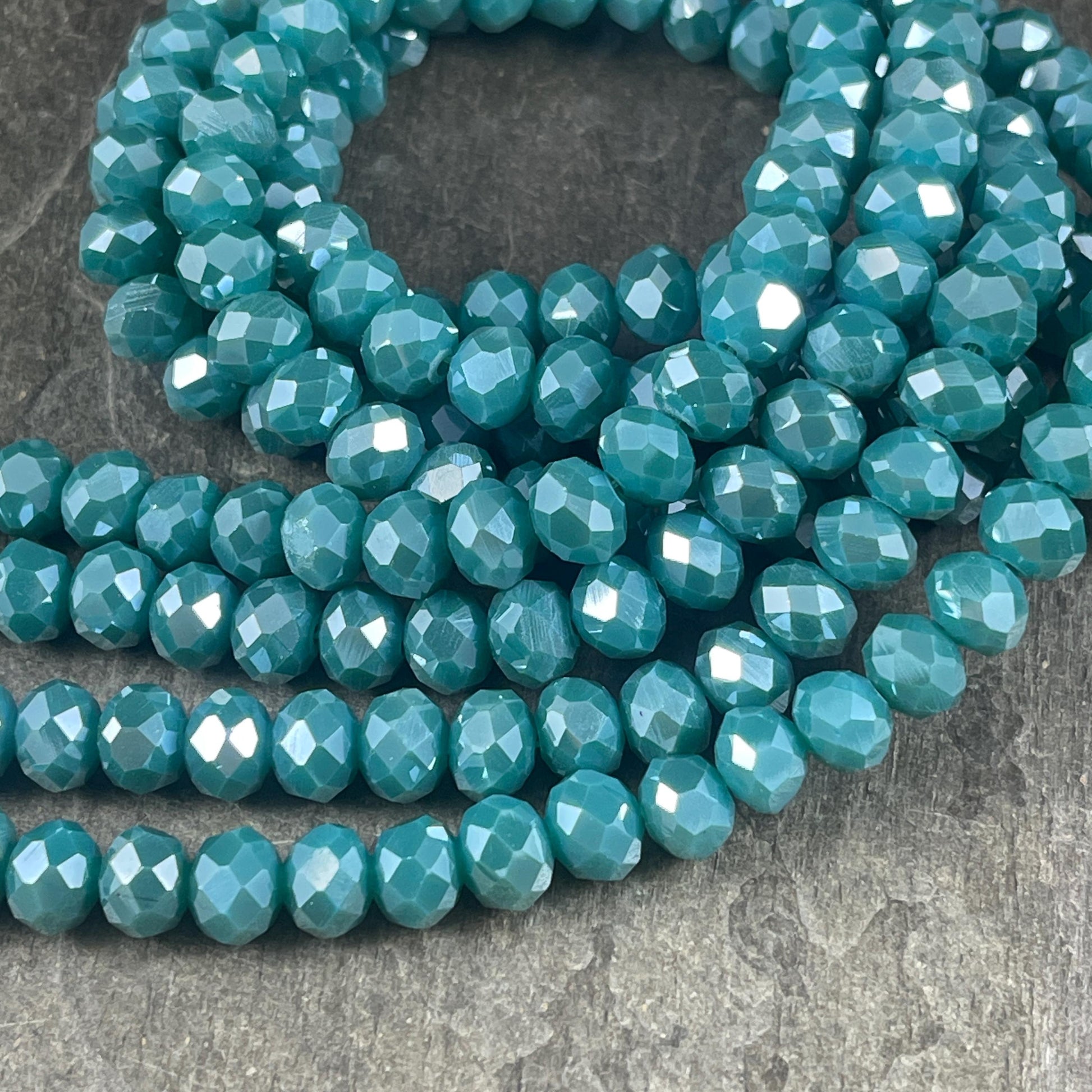 8x6mm Blue Rondelle, Opaque Cadet Blue Faceted Glass Beads (CadetBlue-8) * 36 Beads
