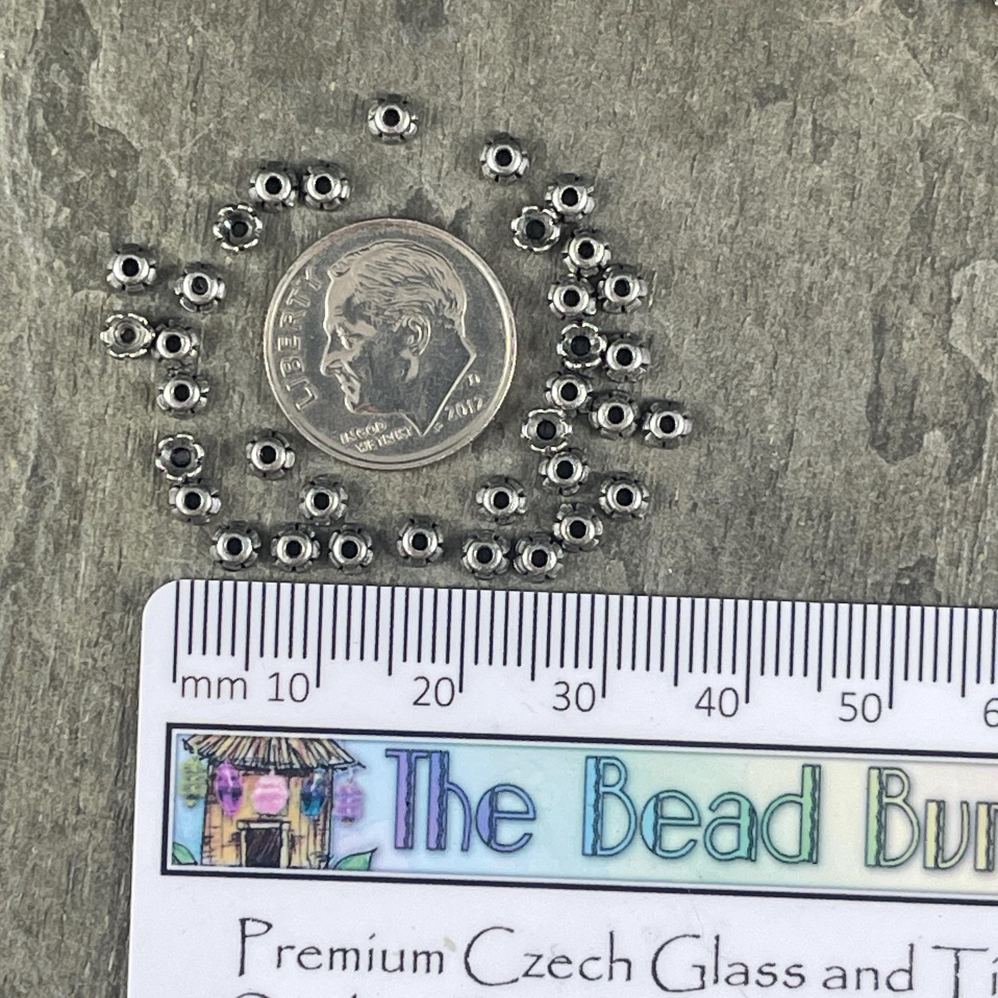 TierraCast Antiqued Pewter Flower Bead Caps, 3.5mm Tiny Scalloped Petal Bead Caps (PF/790-04) * Qty. 50