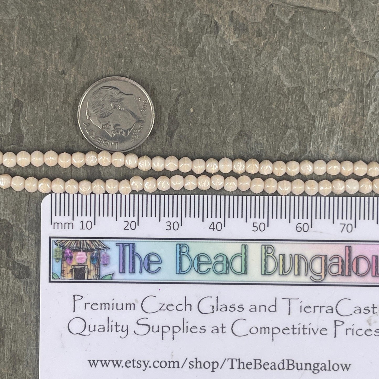Czech Glass Beads - 3mm English Cut, Beige, Off-White, Ivory Faceted Cube Spacer Beads (EC/SM-P14413) * Qty. 50