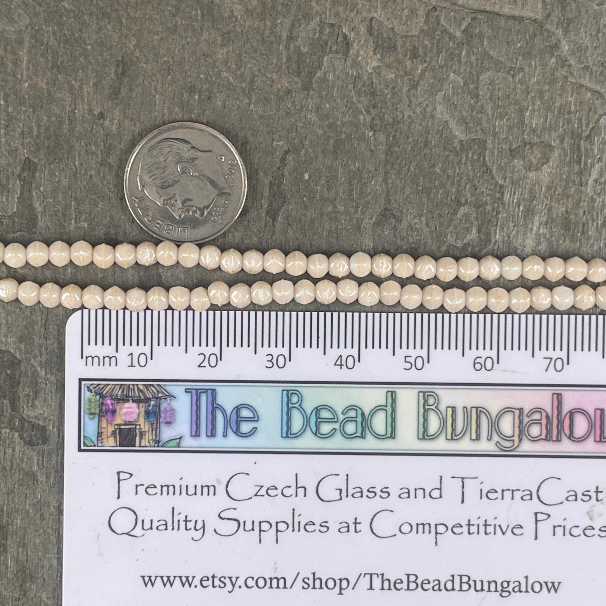 Czech Glass Beads - 3mm English Cut, Beige, Off-White, Ivory Faceted Cube Spacer Beads (EC/SM-P14413) * Qty. 50