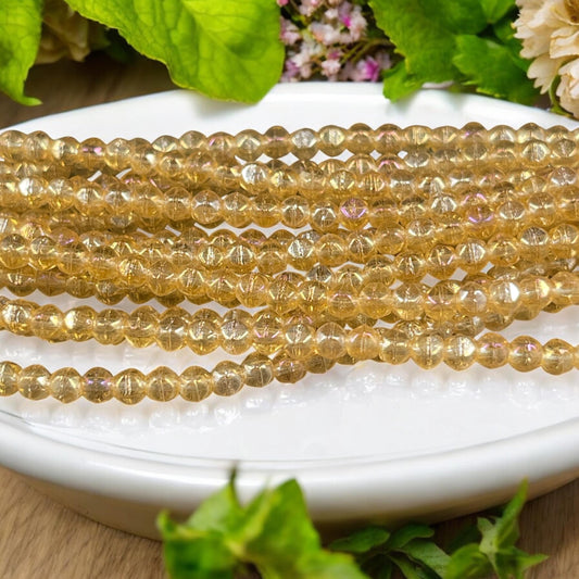 Czech Glass Beads - 3mm English Cut Golden Yellow Spacer Beads (EC/SM-LR1006) * Qty. 50