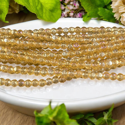 Czech Glass Beads - 3mm English Cut Golden Yellow Spacer Beads (EC/SM-LR1006) * Qty. 50