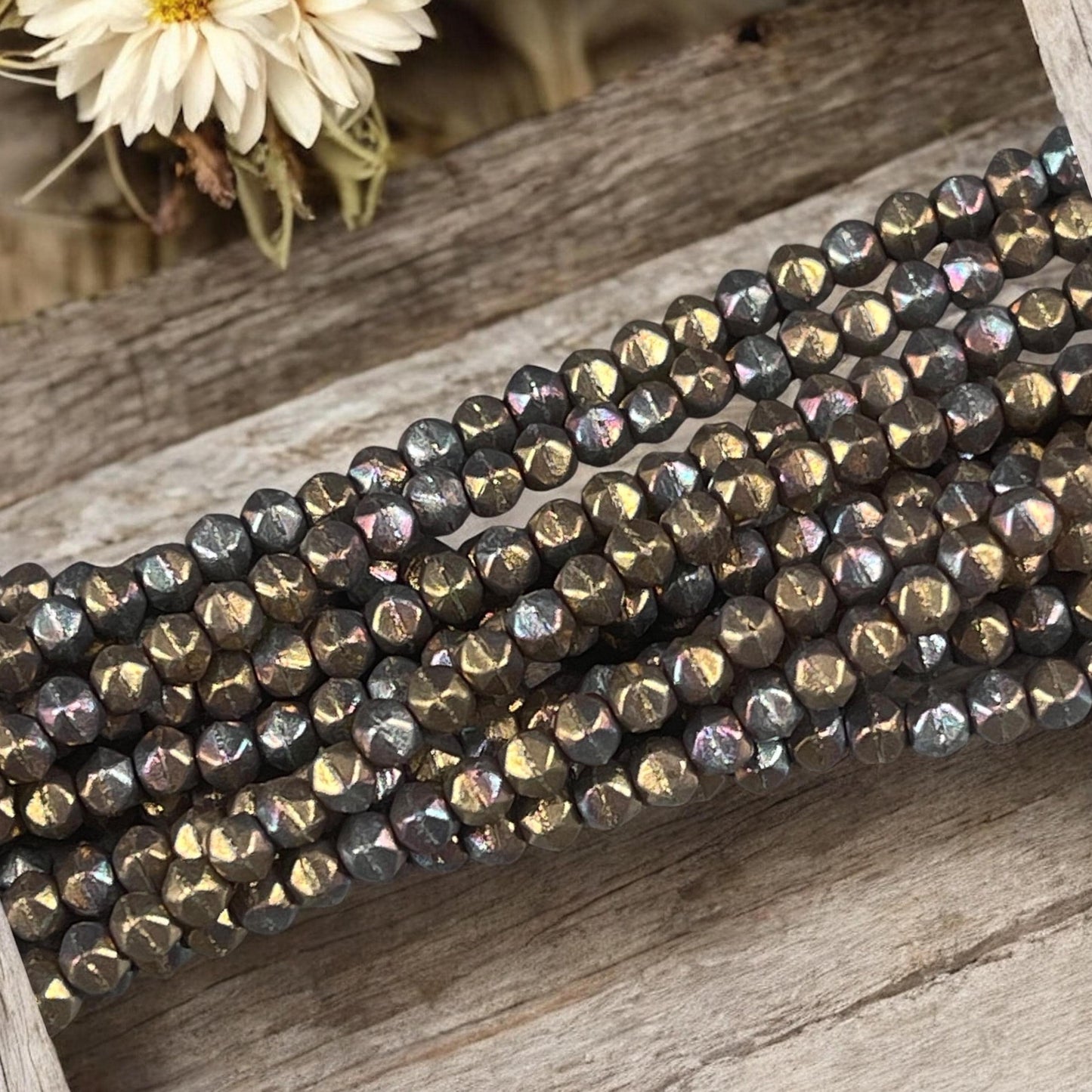 Czech Glass Beads - 3mm English Cut Bronze Iris - Matte Oxidized Bronze Clay (EC/SM-15768) * Qty. 50