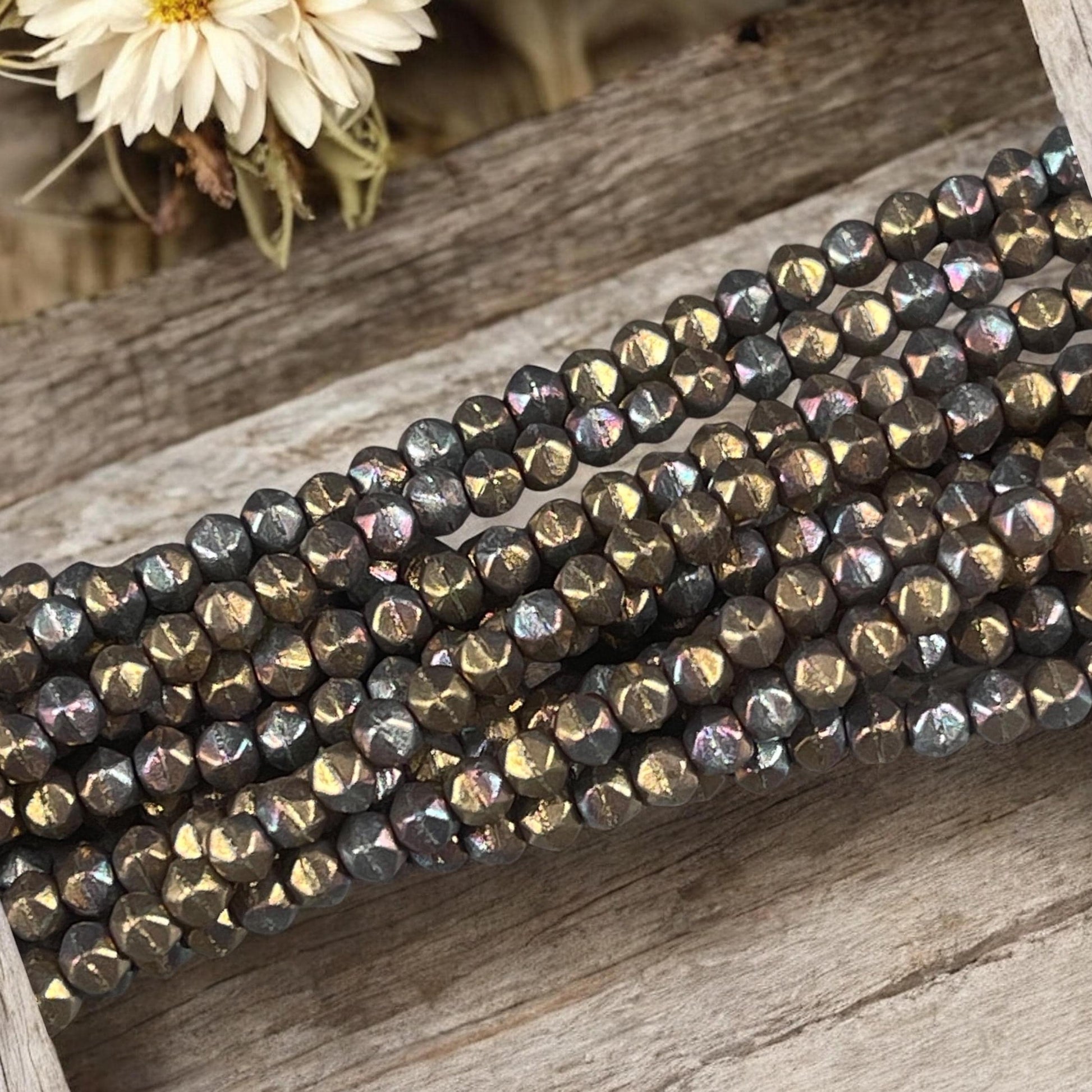 Czech Glass Beads - 3mm English Cut Bronze Iris - Matte Oxidized Bronze Clay (EC/SM-15768) * Qty. 50