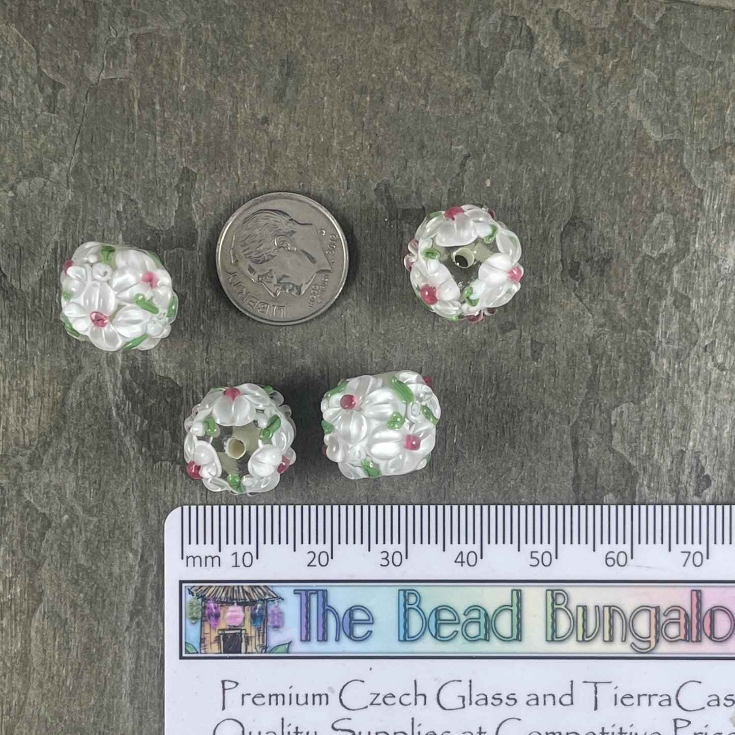 14mm White Lampwork Glass Flower Beads (LB202) * Qty. 2