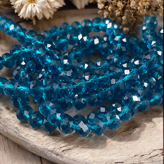 8x6mm Blue Rondelle, Transparent Capri Blue Faceted Glass Beads (CapriBlue-8) * 36 Beads