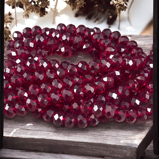 8x6mm Dark Red Rondelle, Garnet Faceted Glass Beads (Garnet-8) * 36 Beads