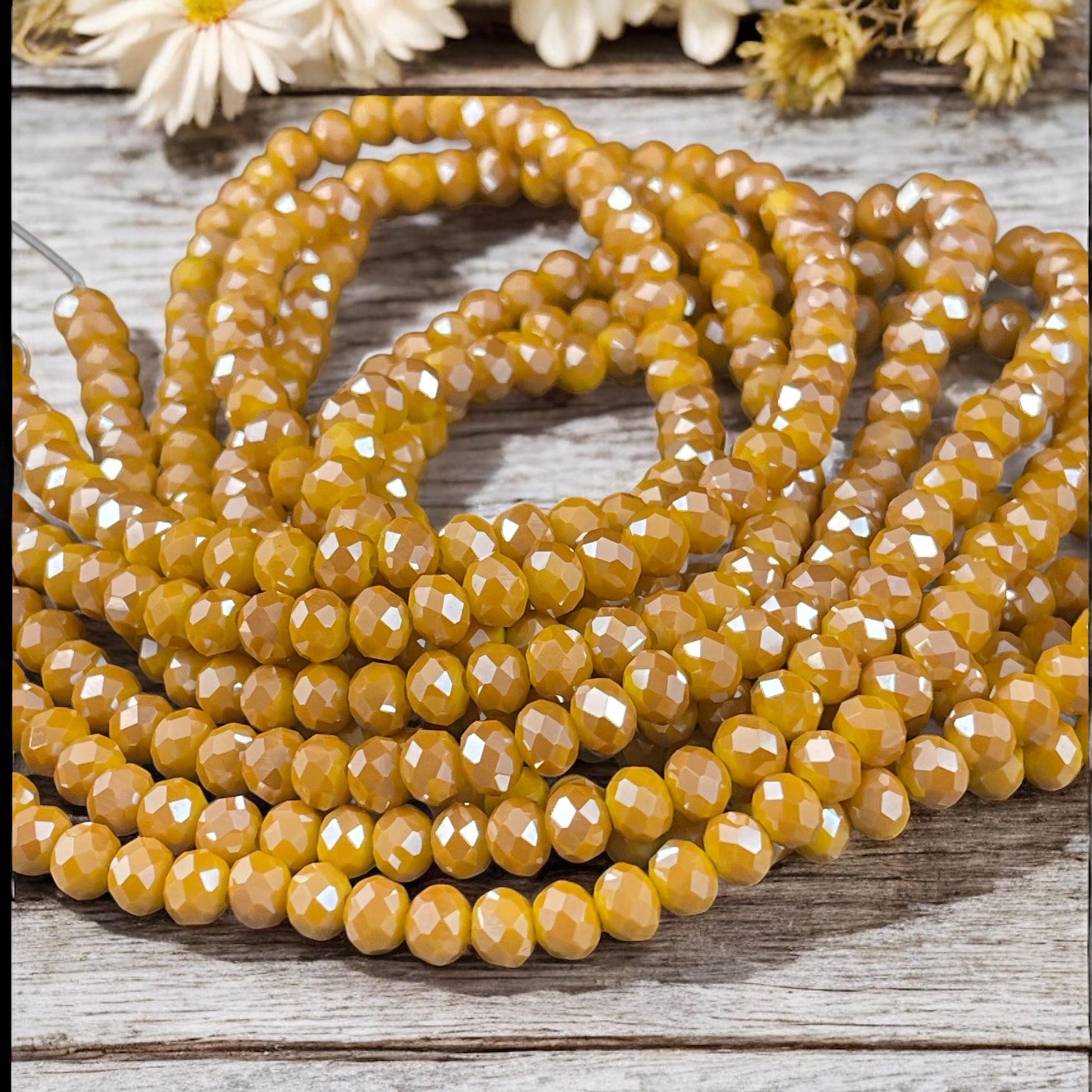 6x5mm Faceted Glass Beads, Marigold Yellow AB Faceted Rondelles (MarigoldAB-6) * 80 Beads