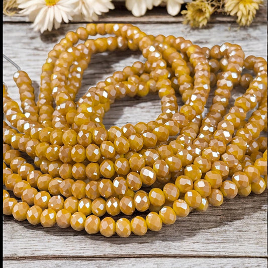 6x5mm Faceted Glass Beads, Marigold Yellow AB Faceted Rondelles (MarigoldAB-6) * 80 Beads
