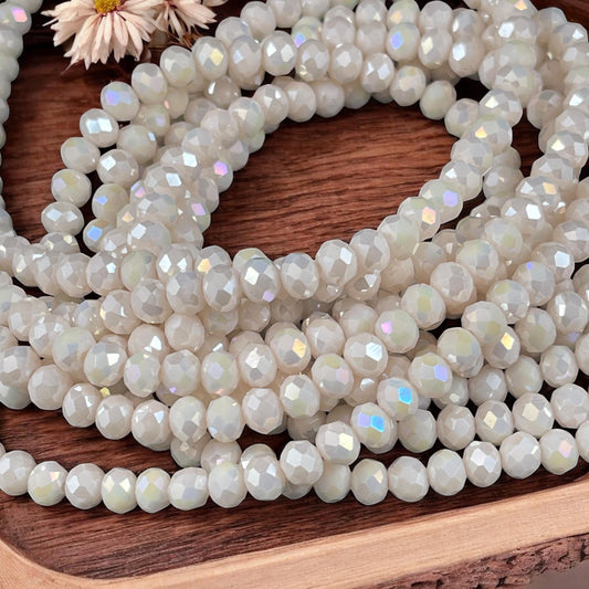 6x5mm Faceted Glass Beads, Off-White, Ivory with AB Finish Faceted Rondelles (IvoryAB-6) * 80 Beads