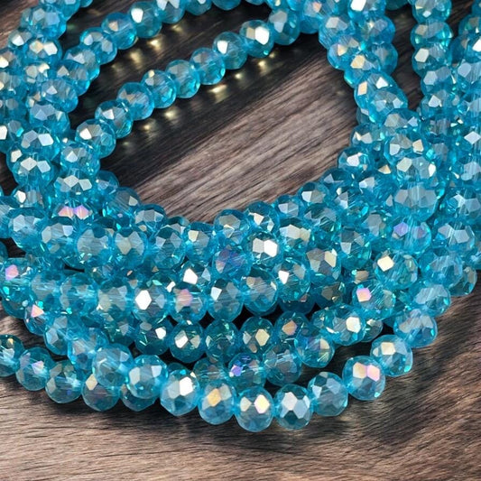6x5mm Faceted Glass Beads, Transparent Aquamarine with AB Finish (AquaAB-6) * 80 Beads