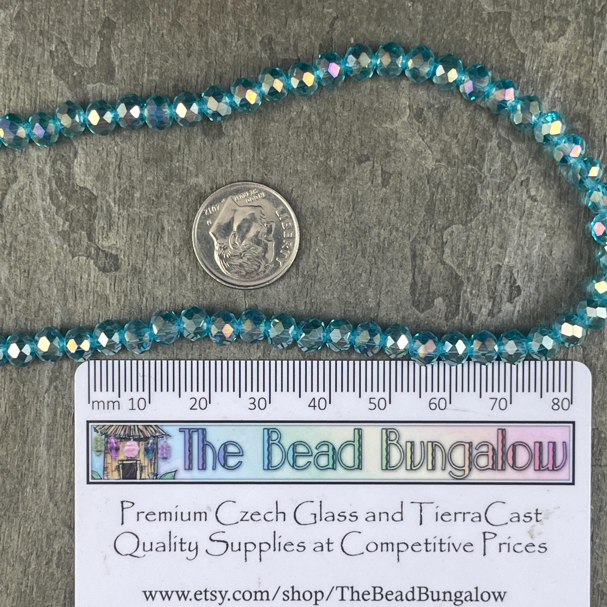6x5mm Faceted Glass Beads, Transparent Aquamarine with AB Finish (AquaAB-6) * 80 Beads