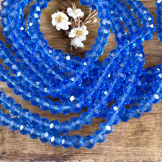6x5mm Faceted Glass Beads, Transparent Sapphire Blue Faceted Rondelles (Sapphire-6) * 80 Beads