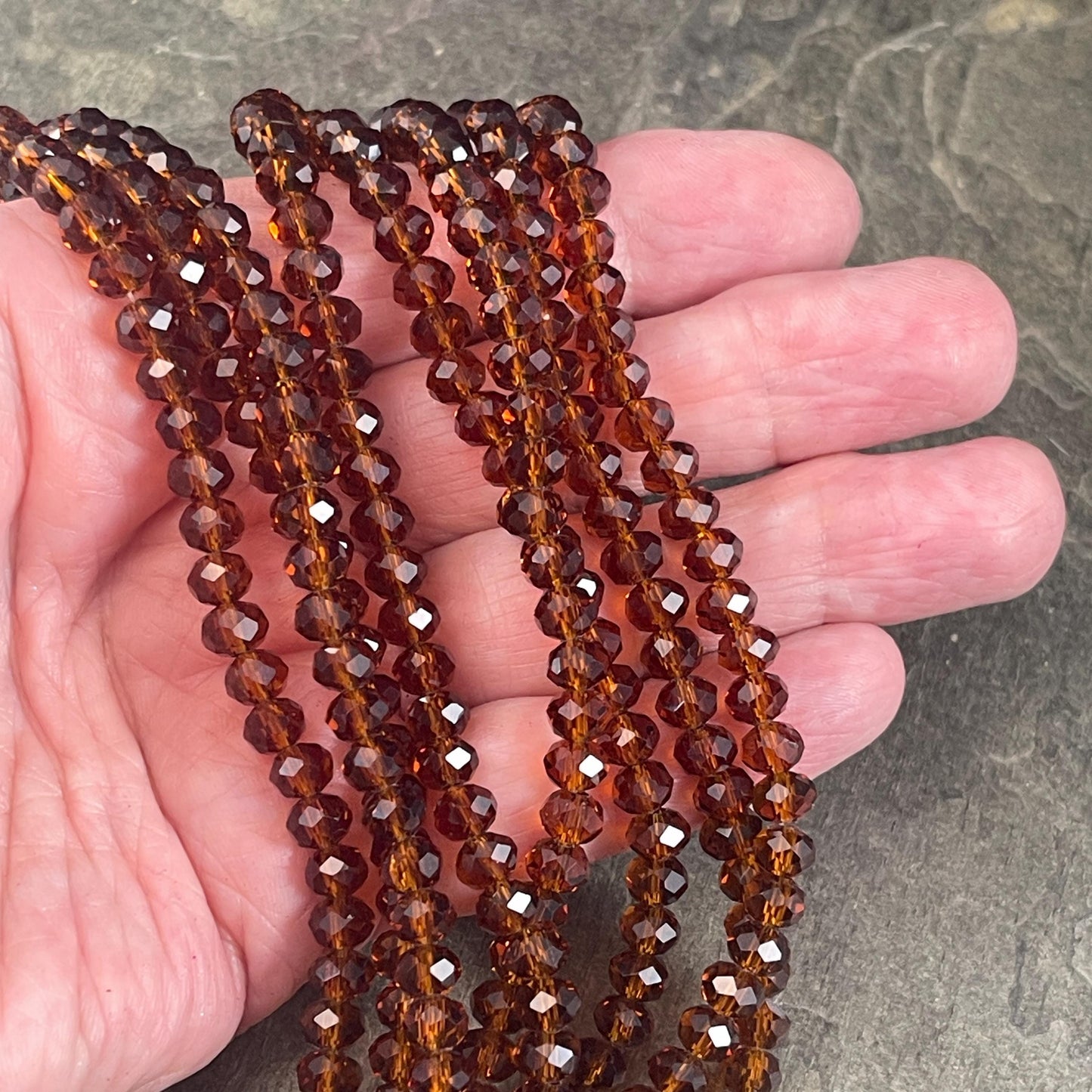 6x5mm Faceted Glass Beads, Transparent Brown Faceted Rondelles (DkTopaz-6) * 80 Beads
