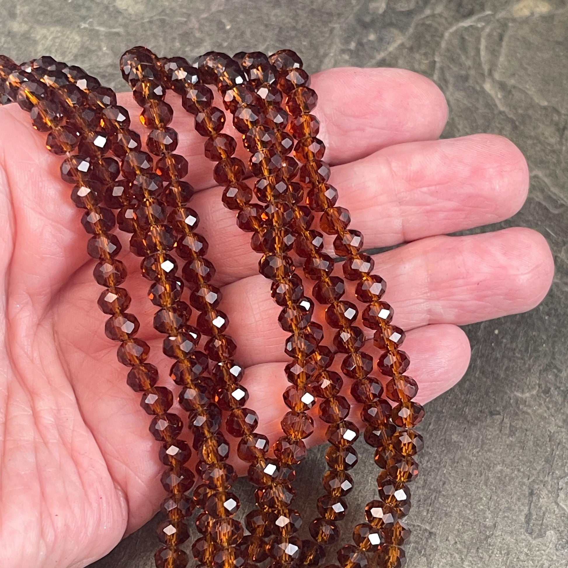 6x5mm Faceted Glass Beads, Transparent Brown Faceted Rondelles (DkTopaz-6) * 80 Beads
