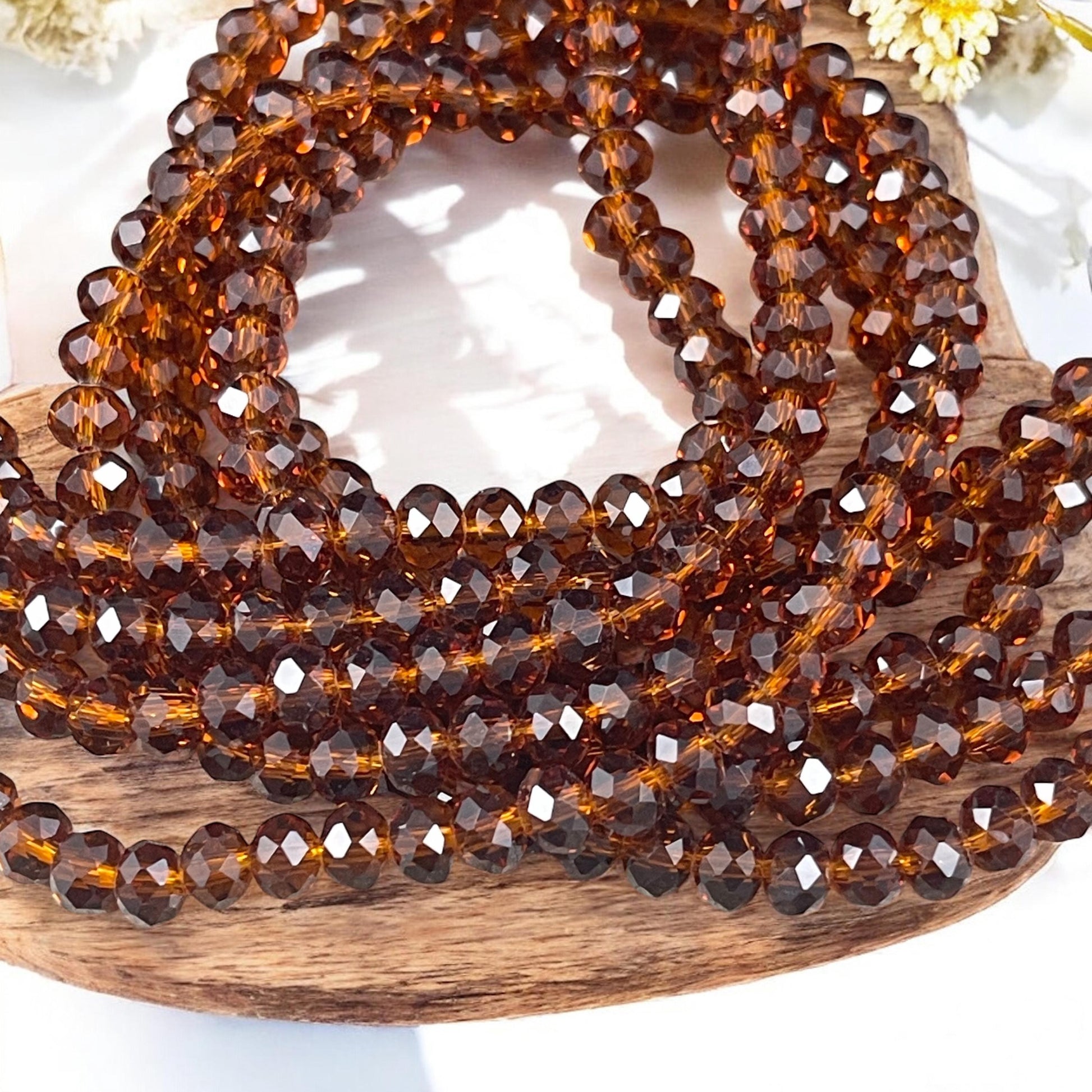 6x5mm Faceted Glass Beads, Transparent Brown Faceted Rondelles (DkTopaz-6) * 80 Beads