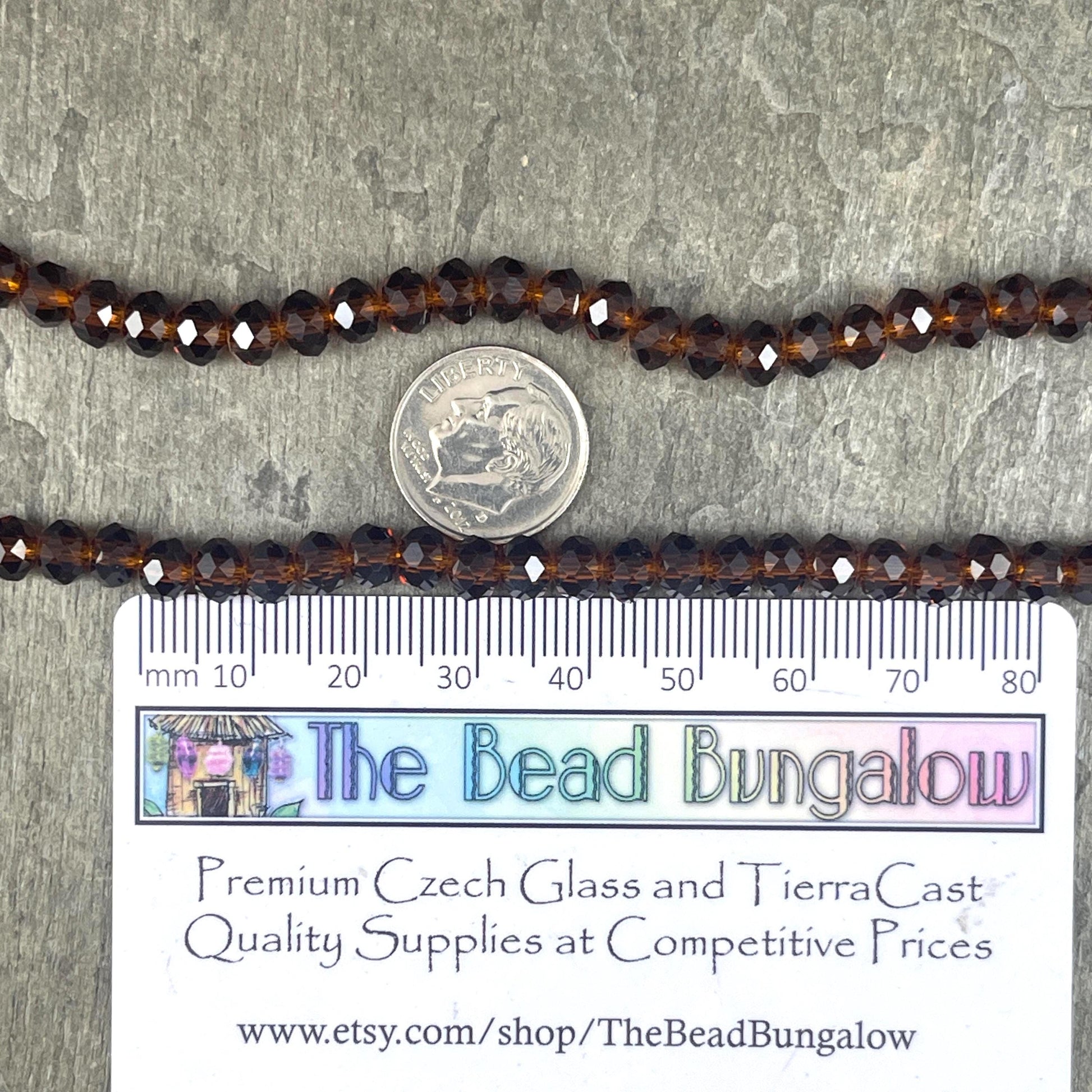 6x5mm Faceted Glass Beads, Transparent Brown Faceted Rondelles (DkTopaz-6) * 80 Beads