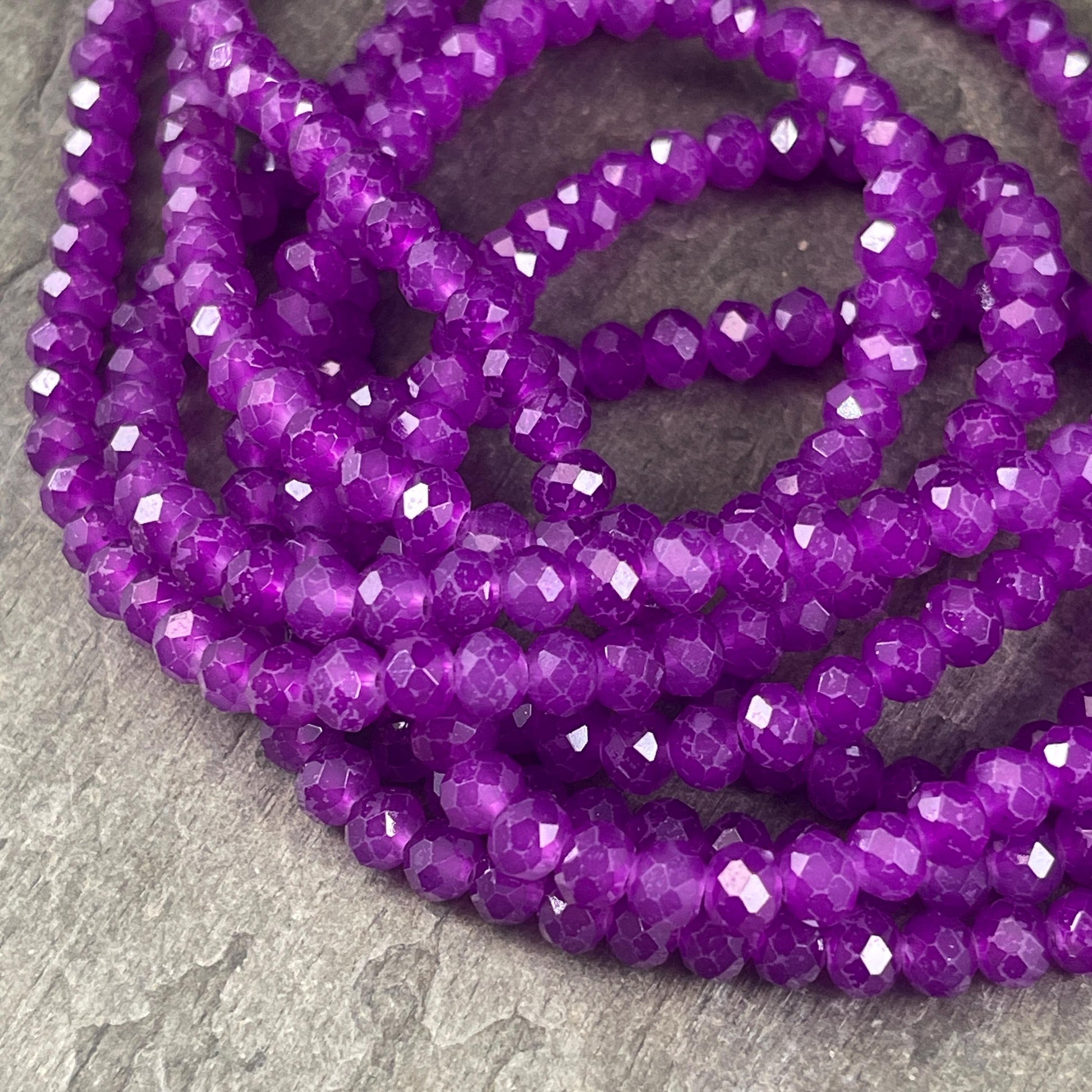 6x5mm Faceted Glass Beads, Neon Purple Rondelles, Bright Purple (NeonPurple-6) * 80 Beads
