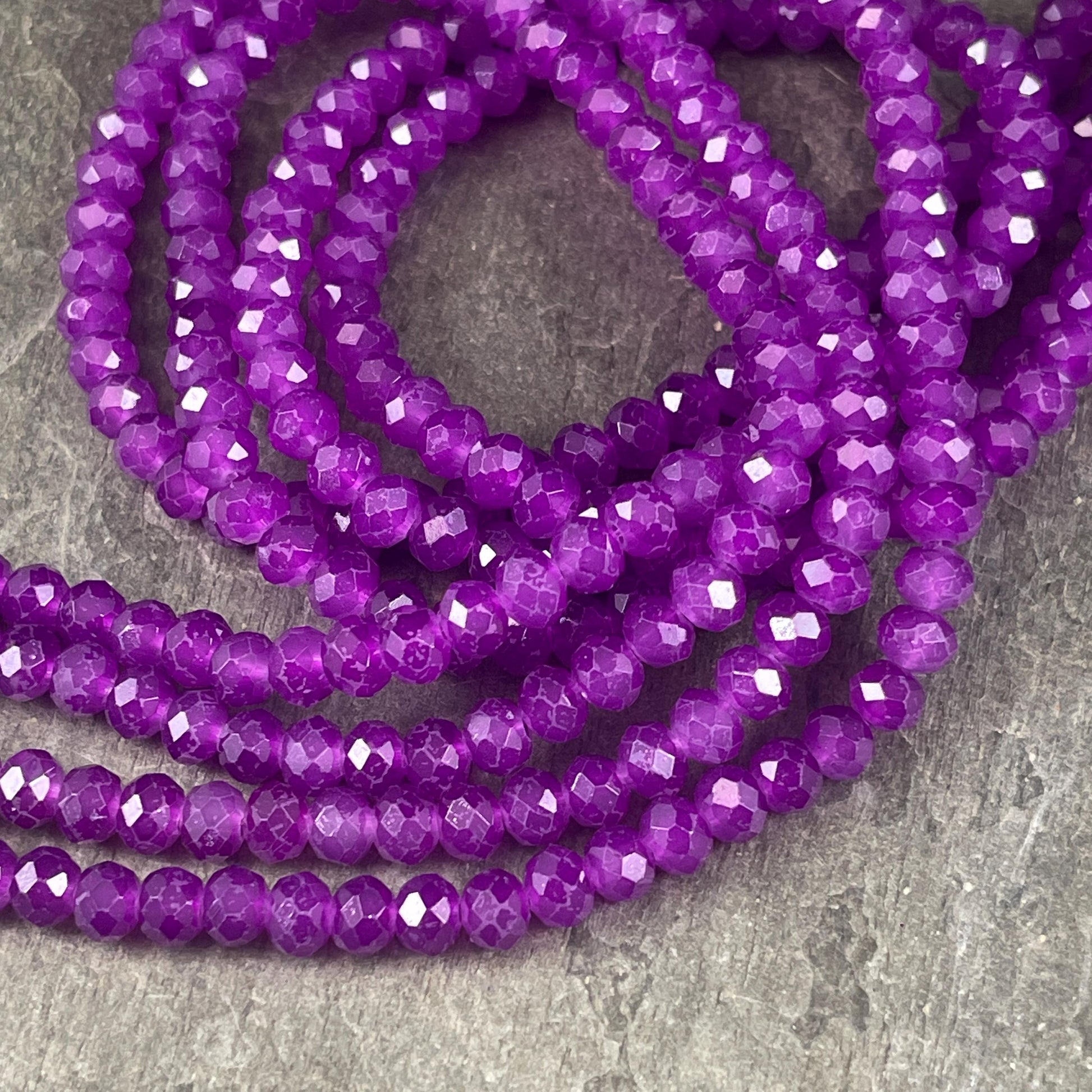 6x5mm Faceted Glass Beads, Neon Purple Rondelles, Bright Purple (NeonPurple-6) * 80 Beads