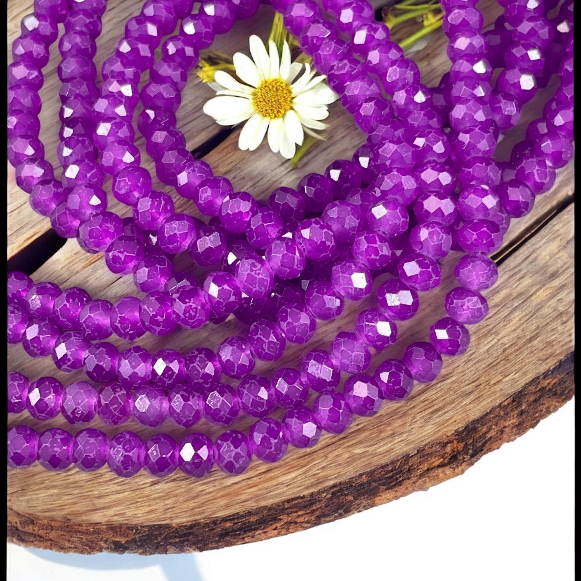 6x5mm Faceted Glass Beads, Neon Purple Rondelles, Bright Purple (NeonPurple-6) * 80 Beads