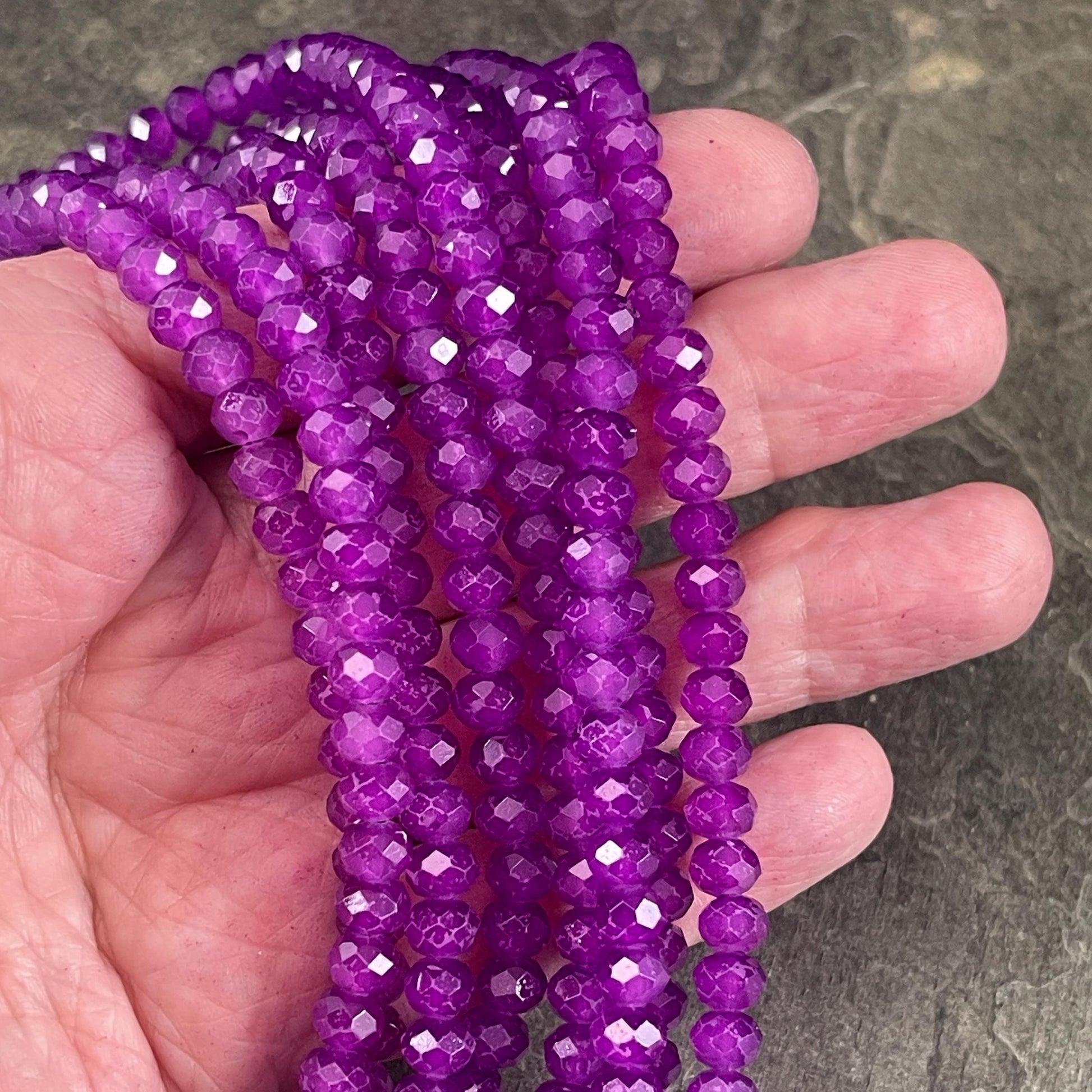 6x5mm Faceted Glass Beads, Neon Purple Rondelles, Bright Purple (NeonPurple-6) * 80 Beads
