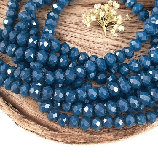 6x5mm Faceted Glass Beads, Opaque Navy Blue Rondelles (Navy-6) * 80 Beads