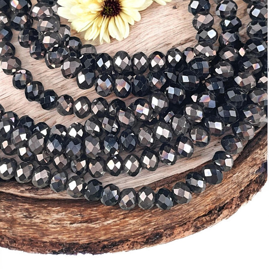 6x5mm Faceted Glass Beads, Black with AB Finish (BlackAB-6) * 80 Beads
