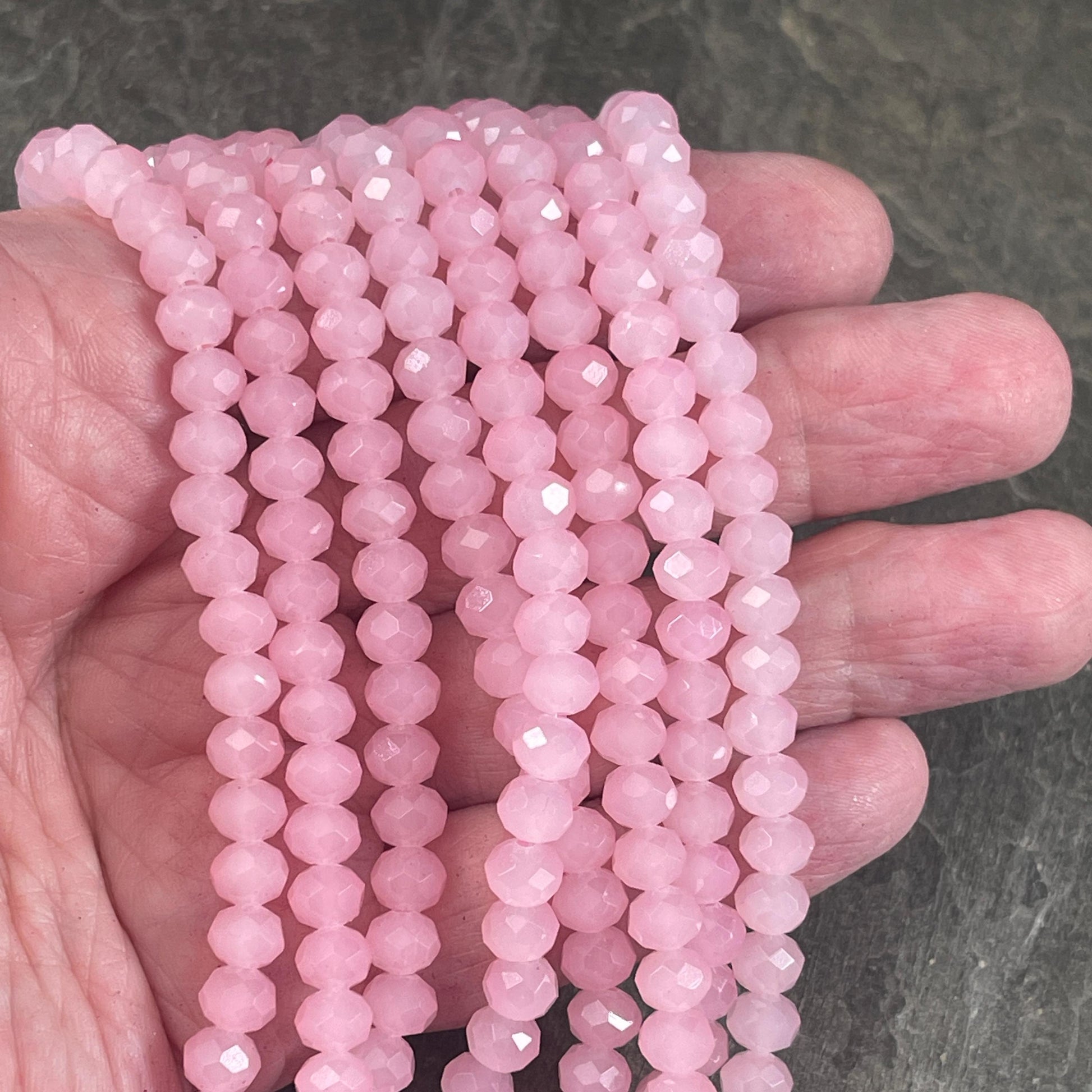 6x5mm Faceted Glass Beads, Milky Pastel Pink Faceted Rondelles (MilkyPink-6) * 80 Beads