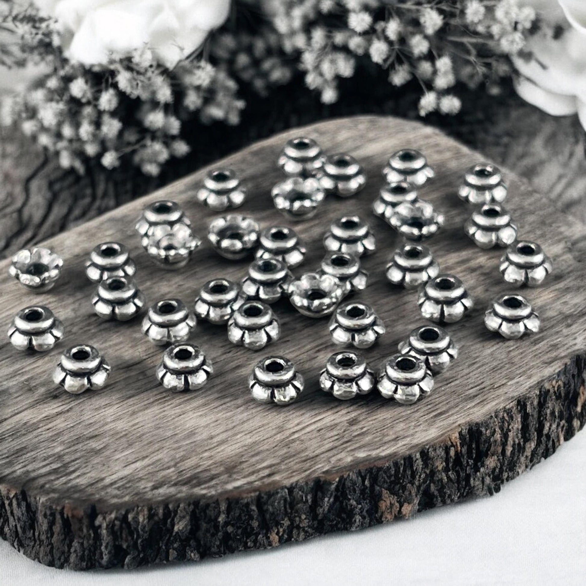 TierraCast 3.5mm Tiny Scalloped Petal Bead Caps, Antiqued Pewter (PF/790-04) * Qty. 50