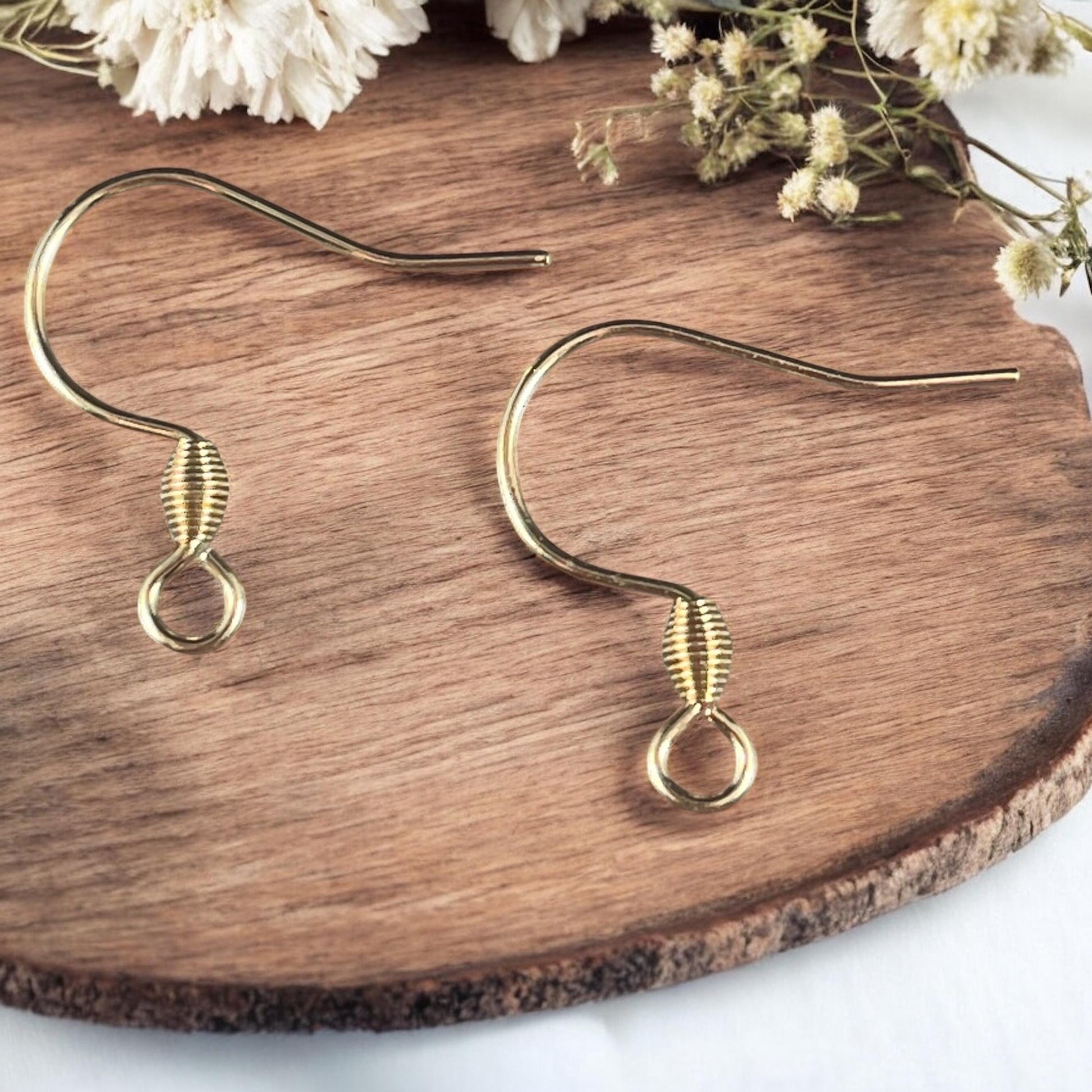 Hypoallergenic Gold Ear Wires, 18k Gold Plated 304 Stainless Steel, 18mm French Hook with Bicone Coil (H436-04G) * Qty. 30