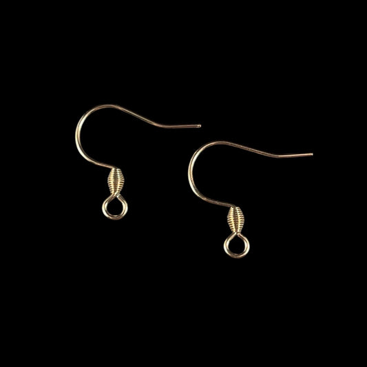 Hypoallergenic Gold Ear Wires, 18k Gold Plated 304 Stainless Steel, 18mm French Hook with Bicone Coil (H436-04G) * Qty. 30