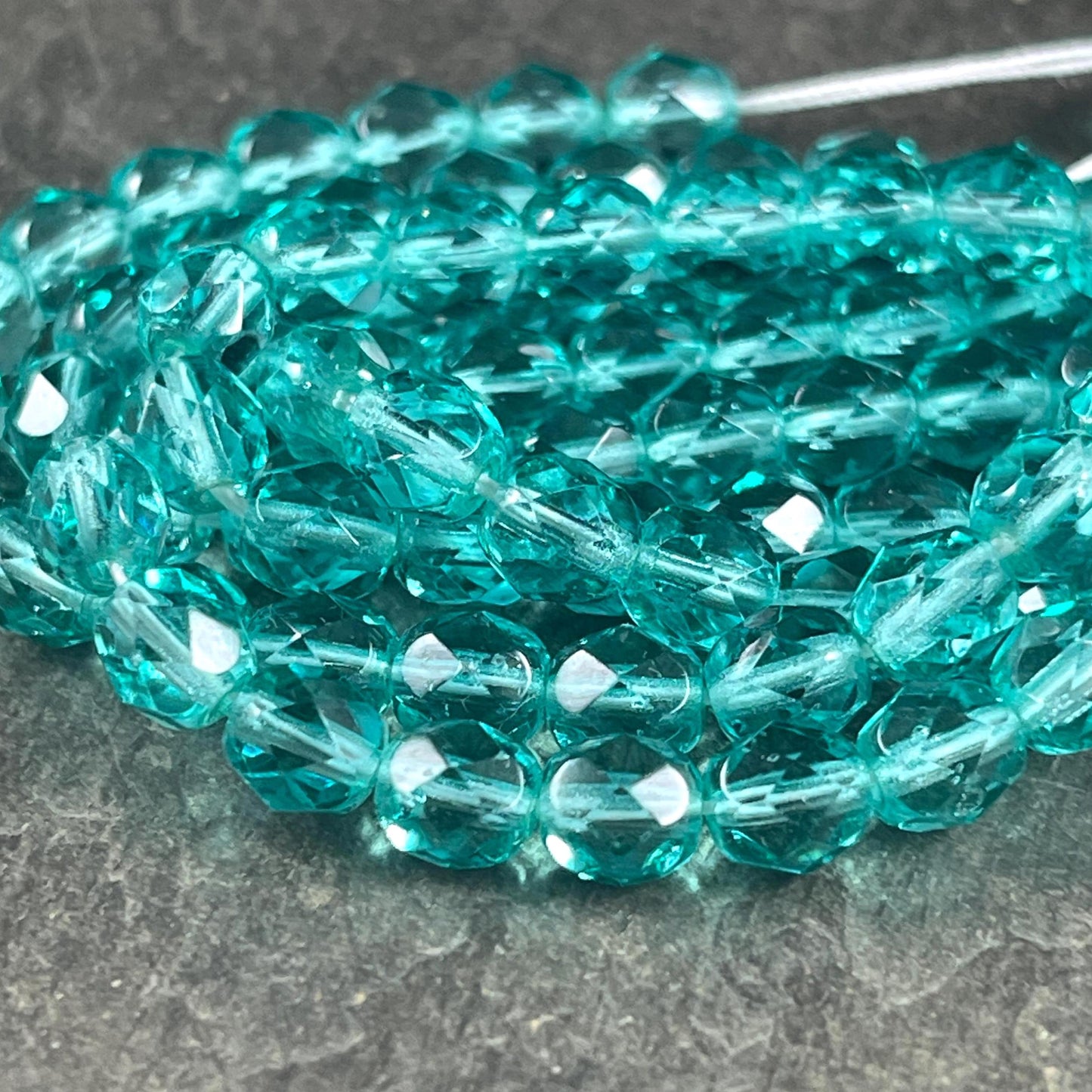 Czech Glass Beads - 6mm Faceted Round Beads, Light Teal Fire Polished Beads (FP6/SM-G0355) * Qty. 25