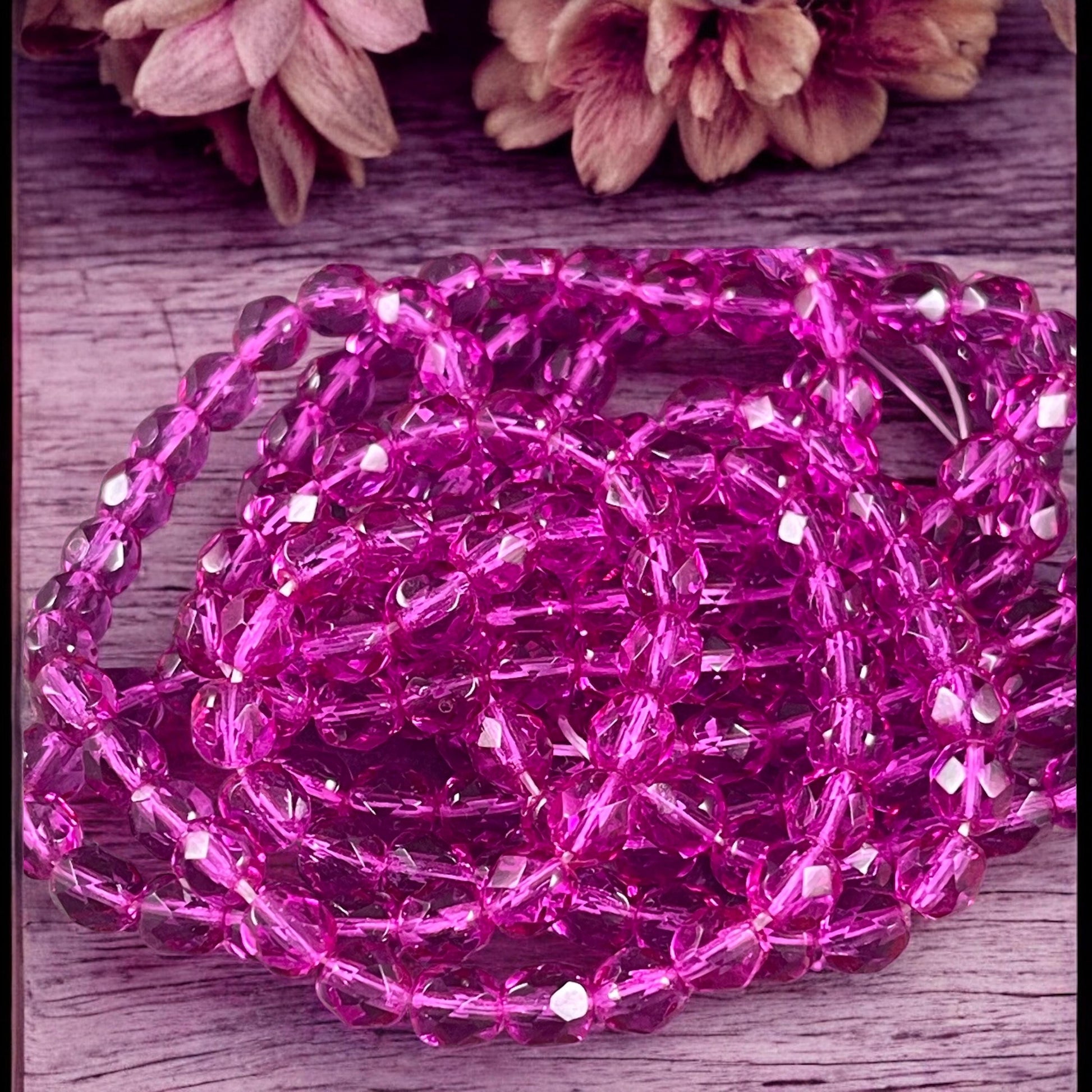 Czech Glass Beads - 6mm Faceted Round Beads, Transparent Magenta Pink (FP6/SM-F0734) * Qty. 25