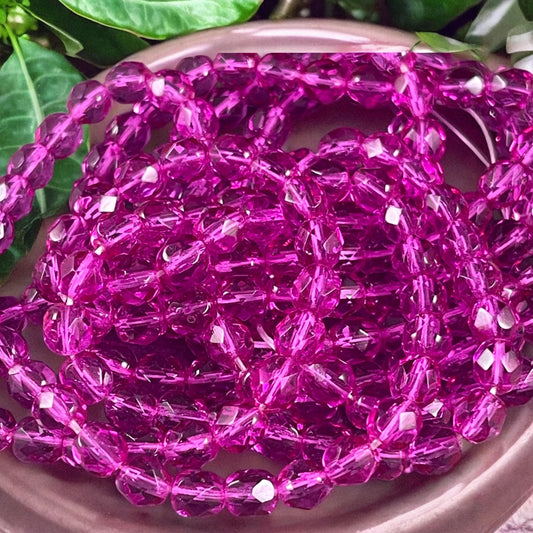 Czech Glass Beads - 6mm Faceted Round Beads, Transparent Magenta Pink (FP6/SM-F0734) * Qty. 25