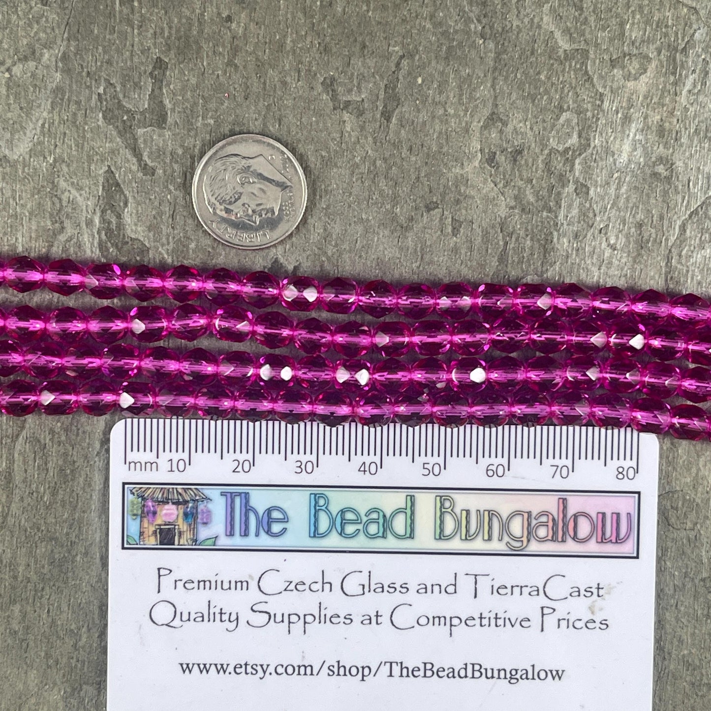 Czech Glass Beads - 6mm Faceted Round Beads, Transparent Magenta Pink (FP6/SM-F0734) * Qty. 25